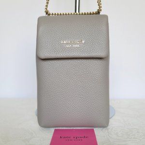 KATE SPADE Bradley North/South Pebbled Leather Phone Crossbody-True Taupe color
